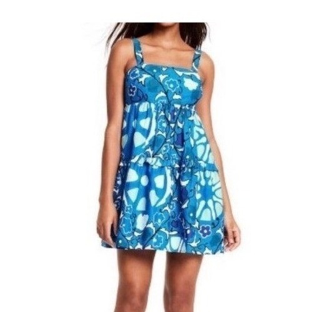 Rhode x Target Blue Floral Tiered Cotton Mini Dress Smocked Back XXL L3